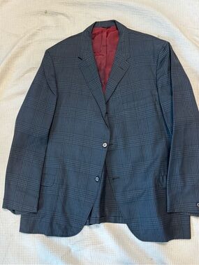 Vintage Men's Navy Plaid Blazer - Classic Two-Button Suit Jacket